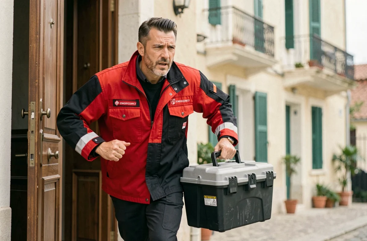 Technicien d'Azur Dépannage Chauffage arrivant en urgence avec sa boîte à outils à Nice