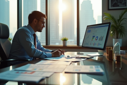 Officiel de la banque centrale indienne analysant des graphiques et devises