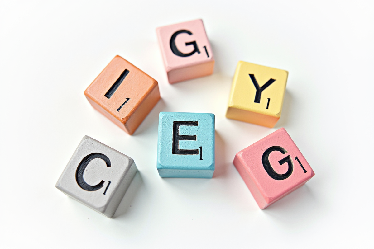Blocs colorés avec la lettre G parmi d autres lettres sur fond blanc