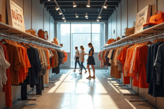 Intérieur d une boutique de mode moderne avec rayons bien rangés