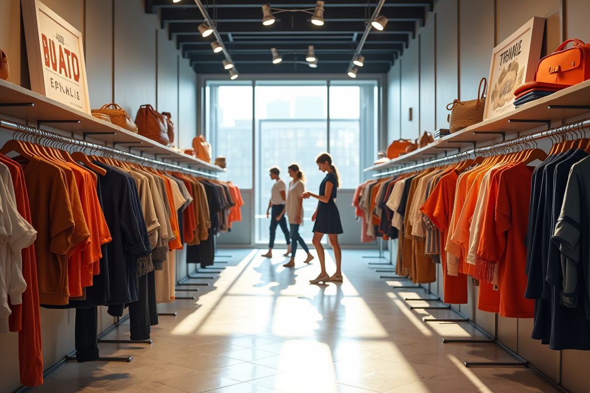 Intérieur d une boutique de mode moderne avec rayons bien rangés