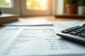 Fiche de paie ouverte avec calculatrice sur bureau lumineux