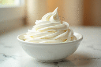 Crème fouettée onctueuse en bol naturel lumineux