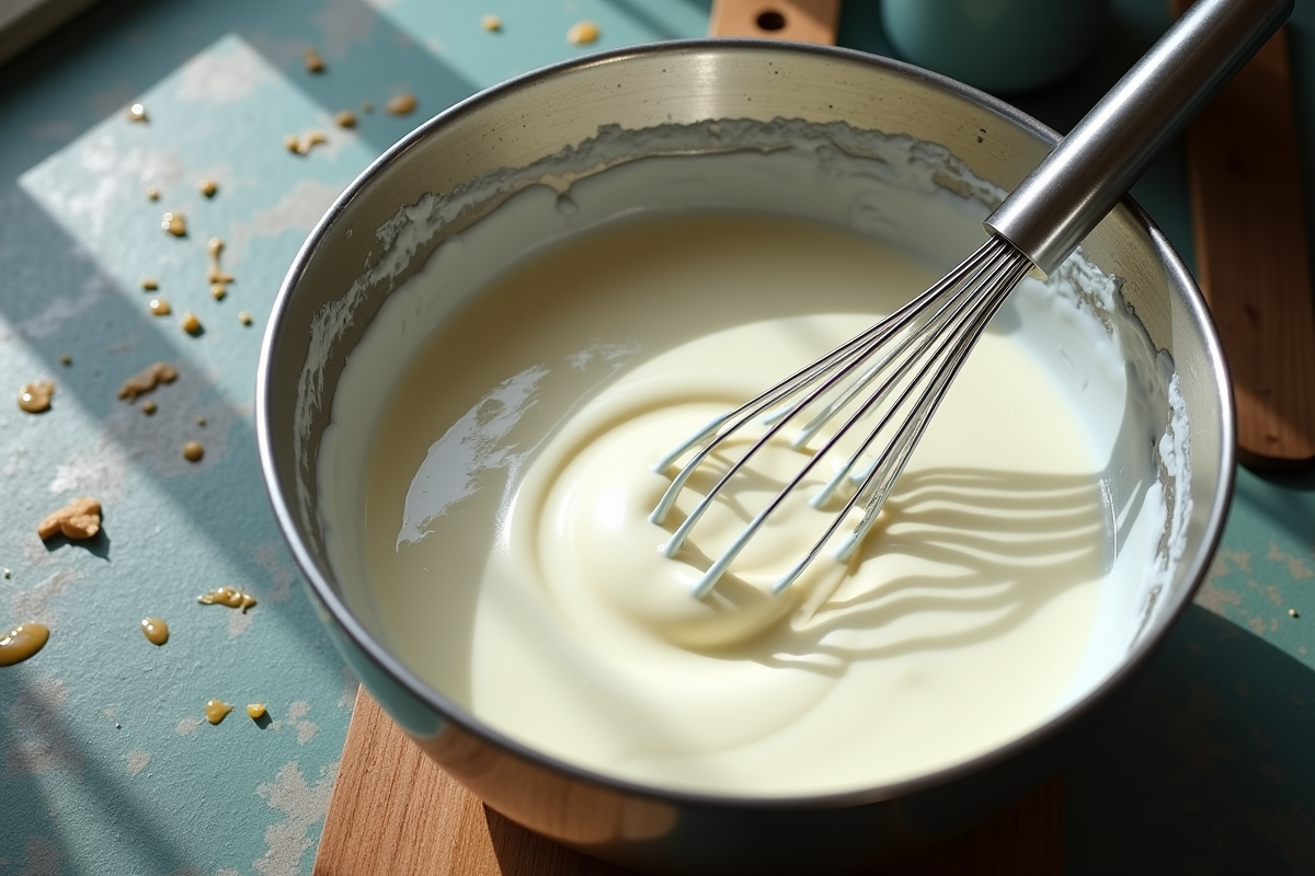 Plan de dessus d un bol de crème liquide en cuisine
