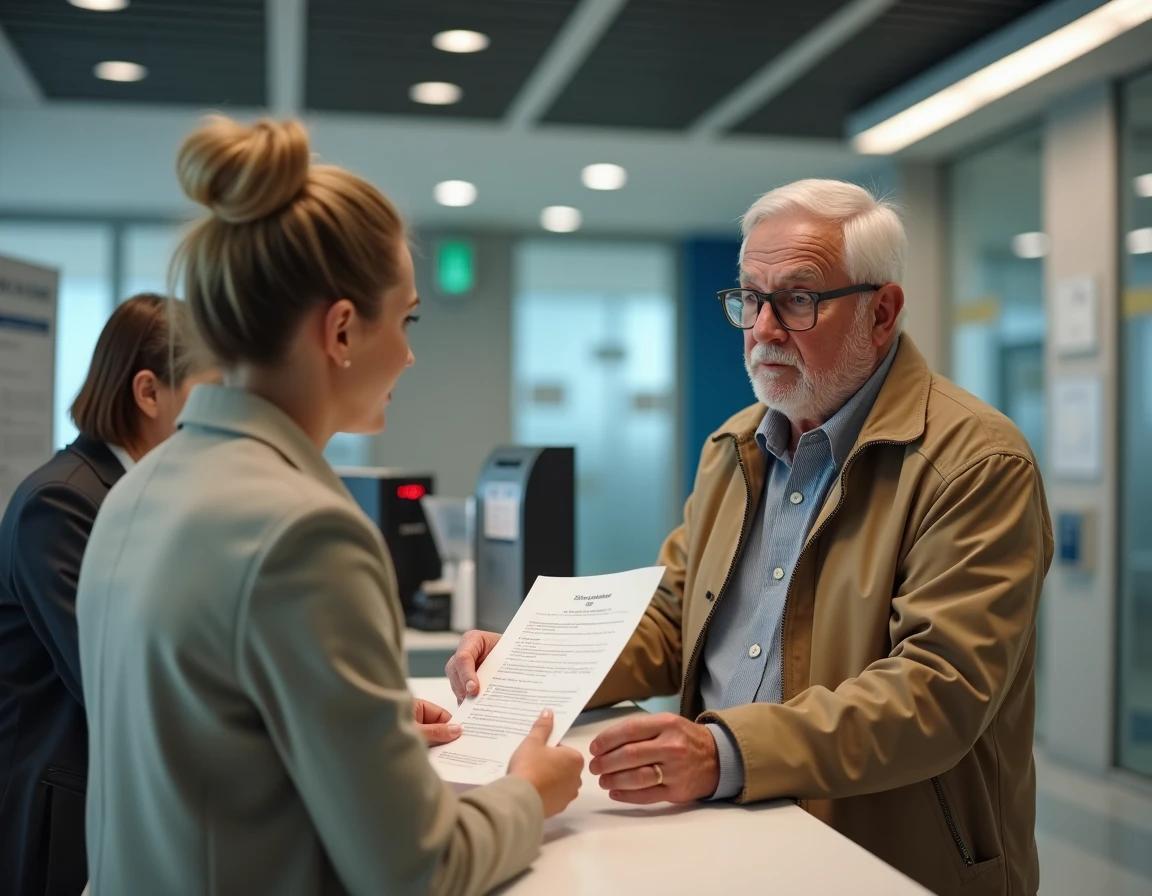 Senior déposant un signalement officiel pour numéro en 02 70 dans une administration publique