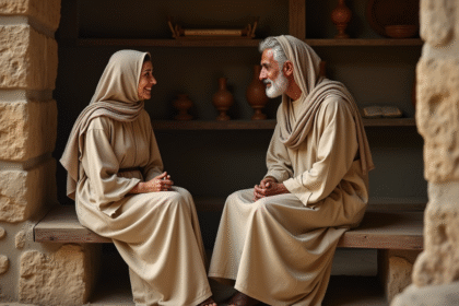 Couple d'âge moyen dans une maison ancienne biblique