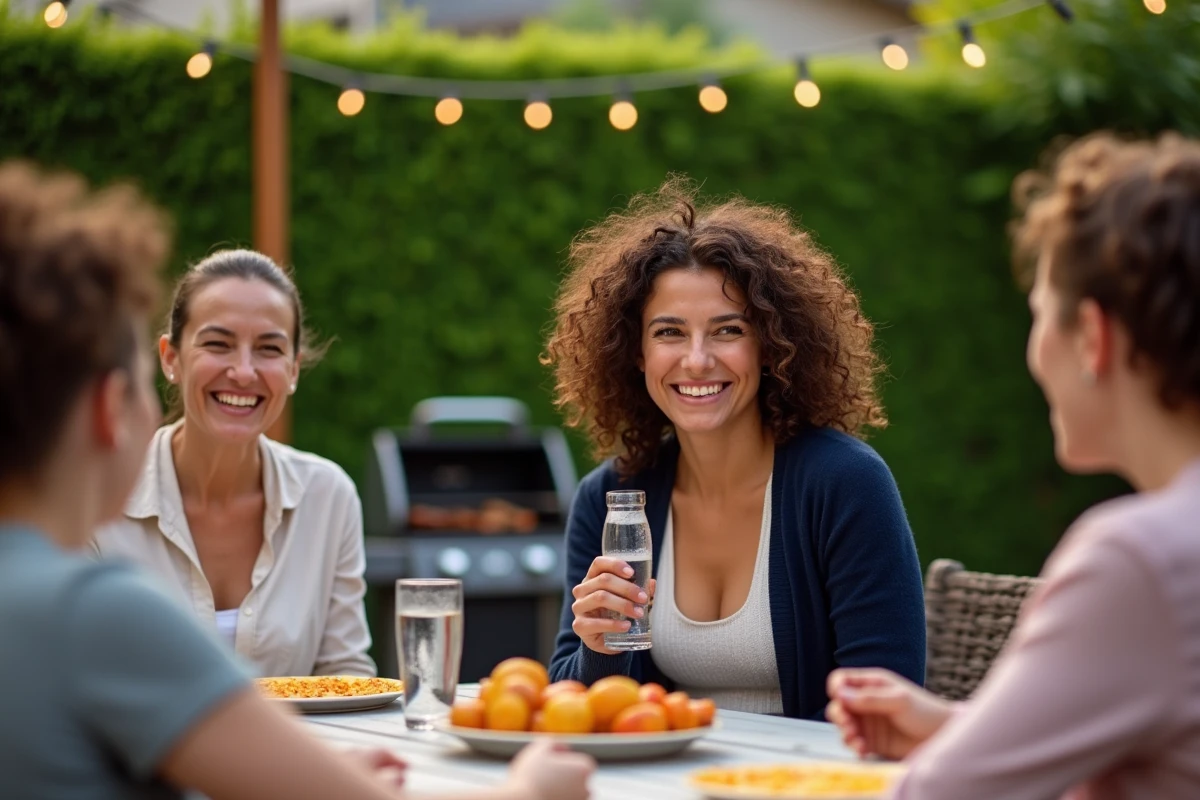 Femme souriante partageant une blague lors d