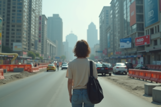 Femme d'âge moyen dans une rue animée de la ville