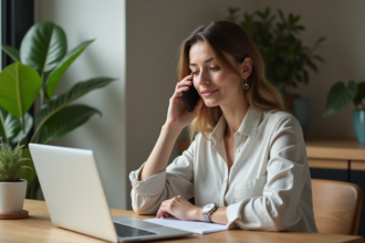 Femme d affaires au téléphone avec documents de prêt immobilier