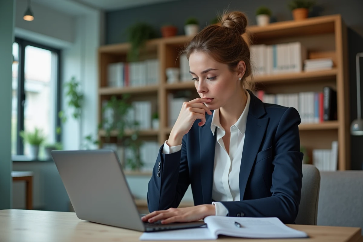 Femme professionnelle en bureau moderne en train de travailler