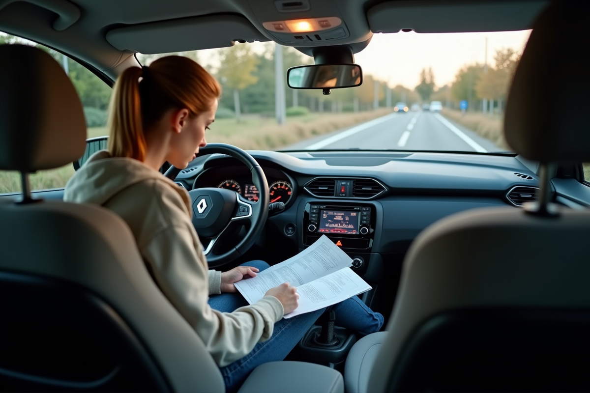 Jeune femme examine le tableau de bord d