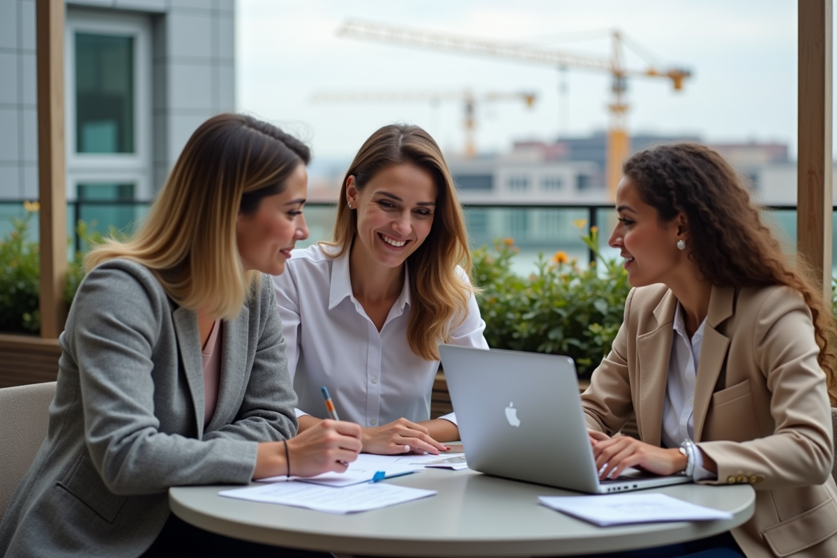 Groupe de jeunes professionnels discutant autour d