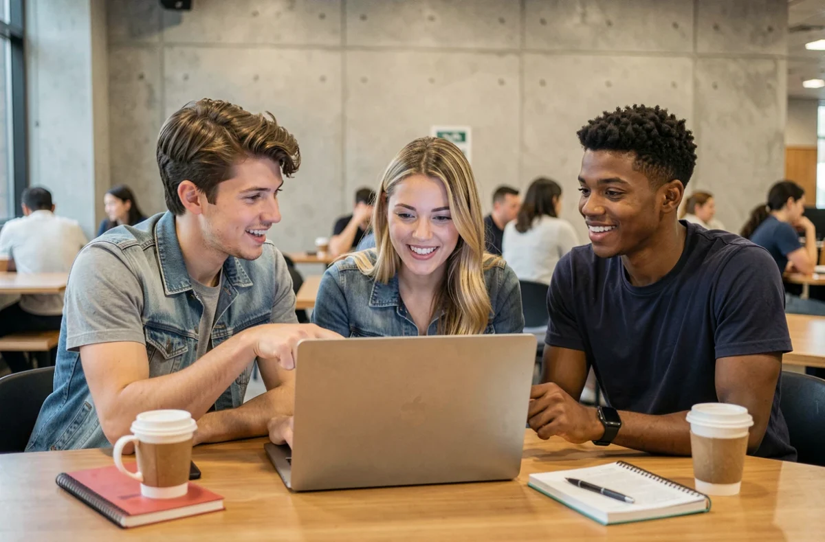 Groupe d'étudiants analysant les statistiques de joueurs de League of Legends sur un ordinateur portable