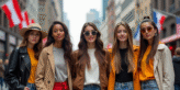 Groupe de jeunes divers avec mode internationale en ville