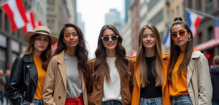 Groupe de jeunes divers avec mode internationale en ville