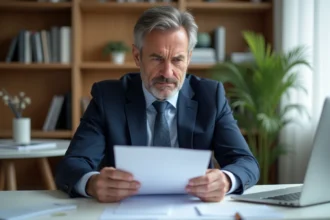 Homme d affaires en costume navy dans un bureau moderne