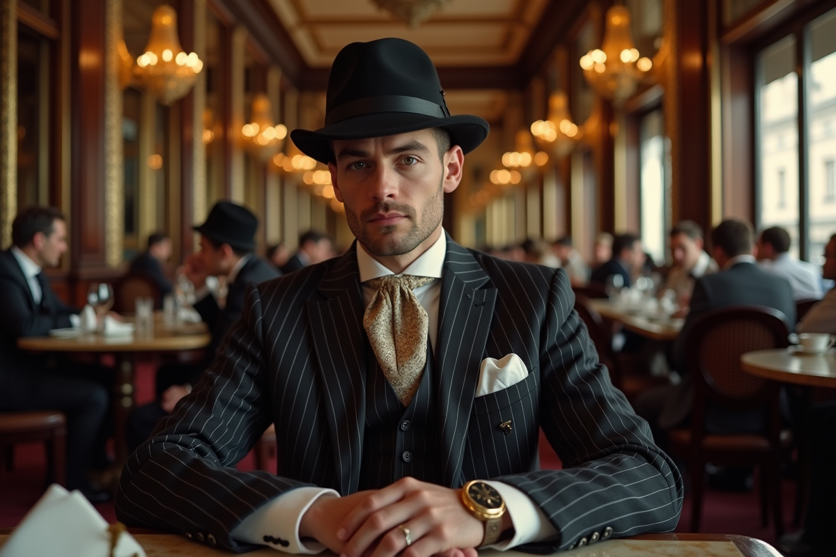 Homme en costume dans un café parisien des années 20