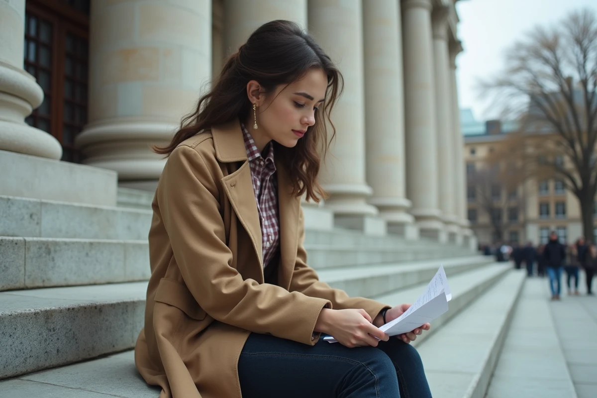 Jeune femme alchimiste tenant une lettre sur les marches
