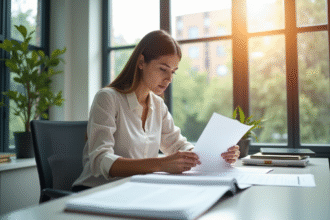 Jeune femme organisant des documents pour l'examen ATSEM