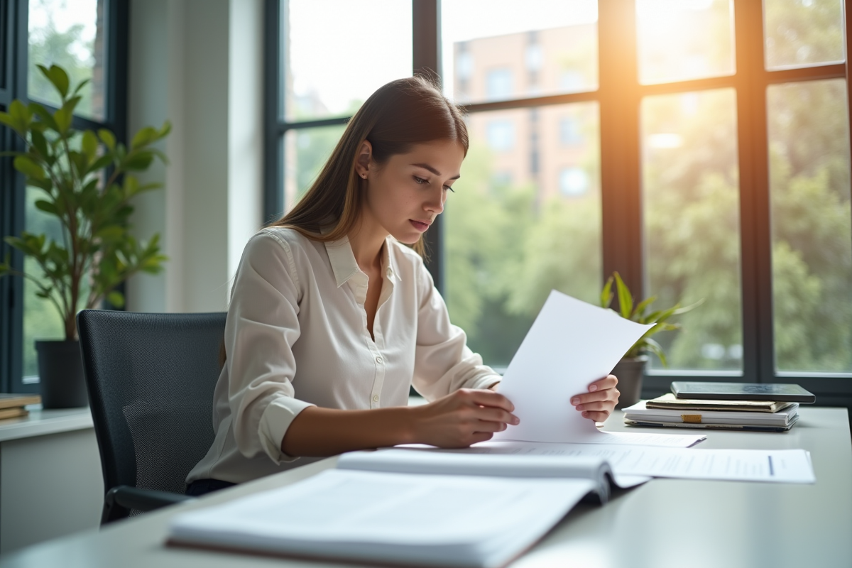 Jeune femme organisant des documents pour l'examen ATSEM