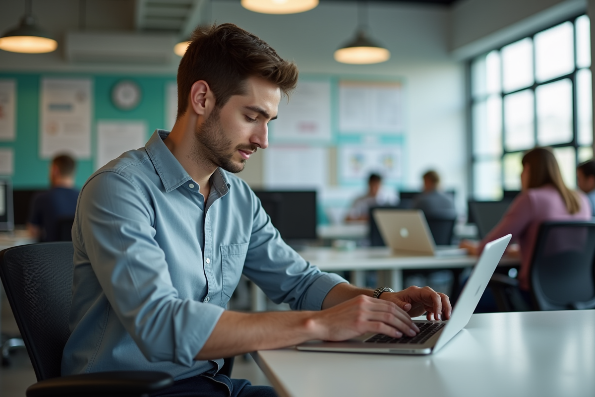 Jeune homme utilisant une tablette lors d
