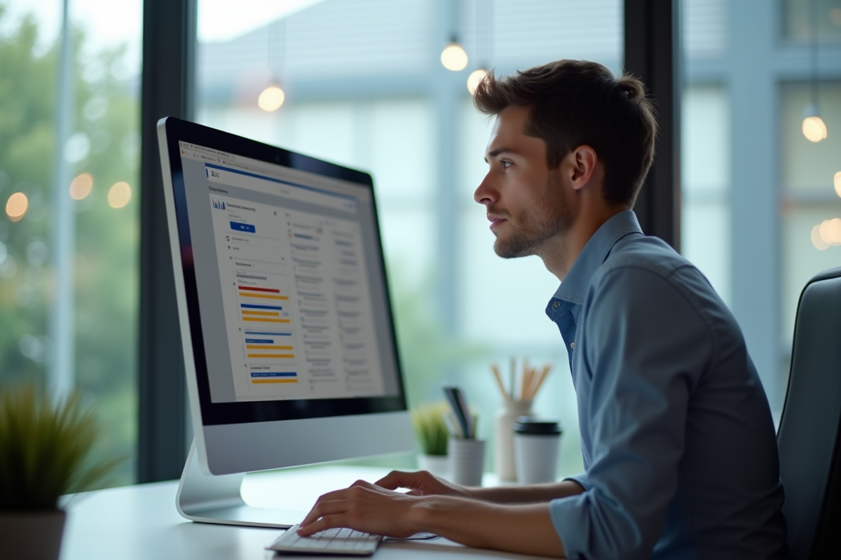 Jeune professionnel recherchant des offres d'emploi sur un ordinateur