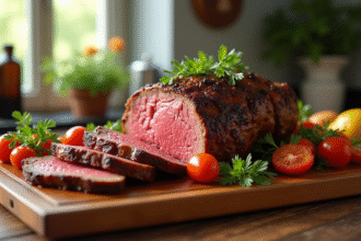 Rôti de bœuf parfaitement cuit avec Ninja dans une cuisine